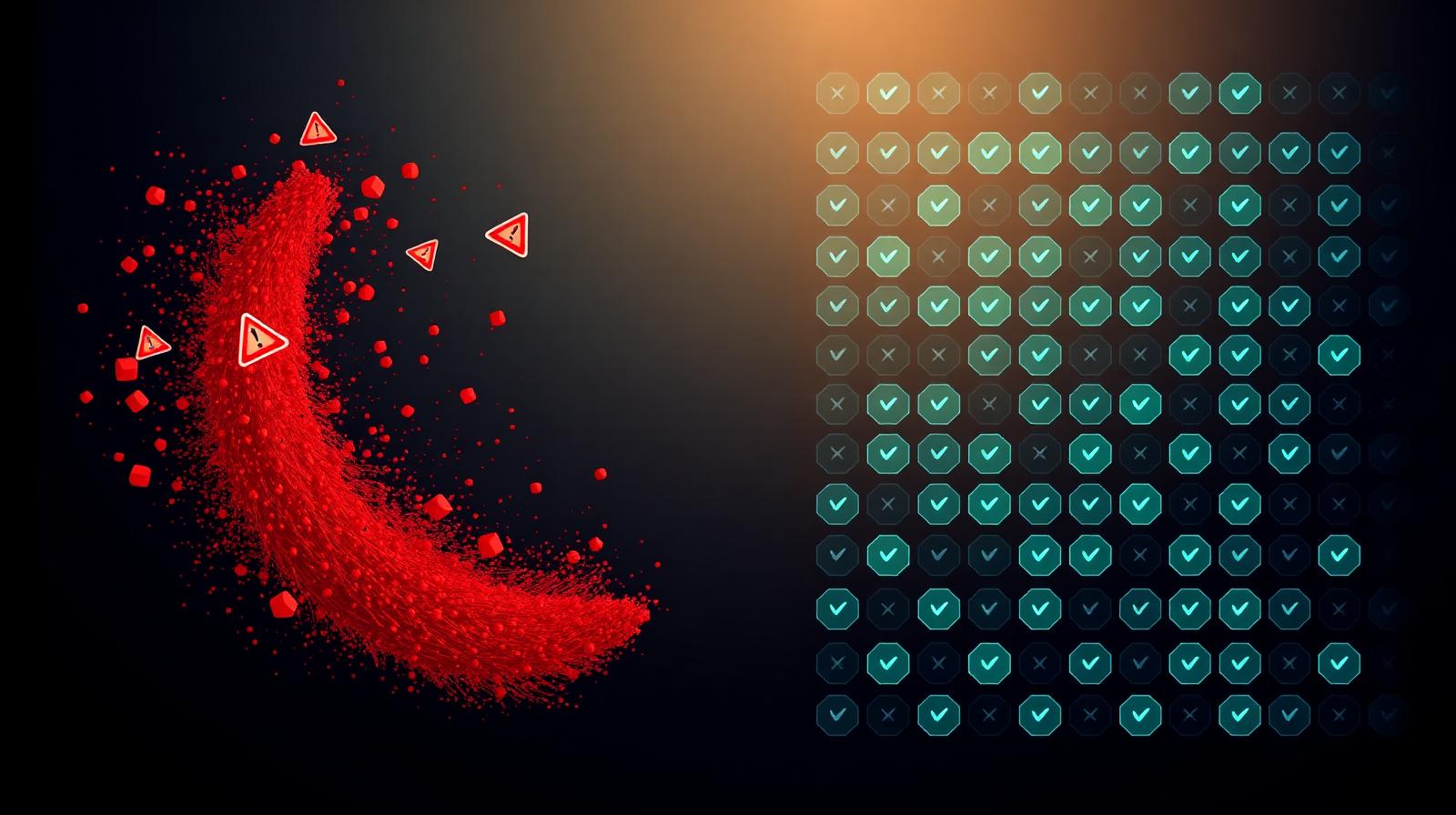 Split scene contrasting a generic AI chatbot with error highlights against a grid of specialized extraction agent tiles with green checks.